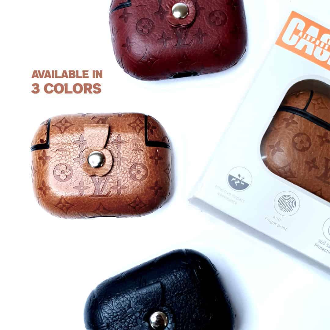 Brown LV Solid Leather Airpods Case