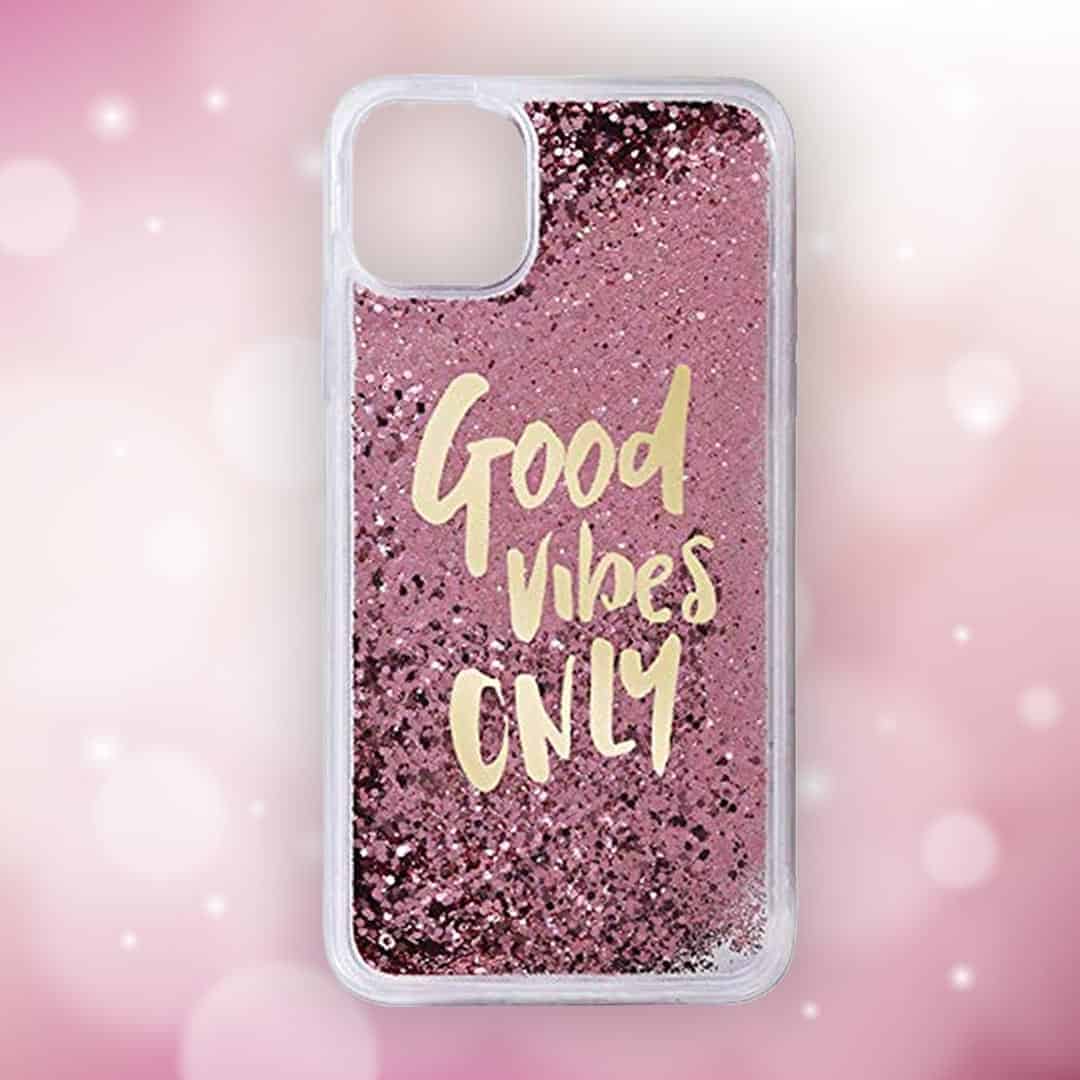 Good Vibes Only Liquid Sand Glitter Sparkle Case - Shoppodiction.com