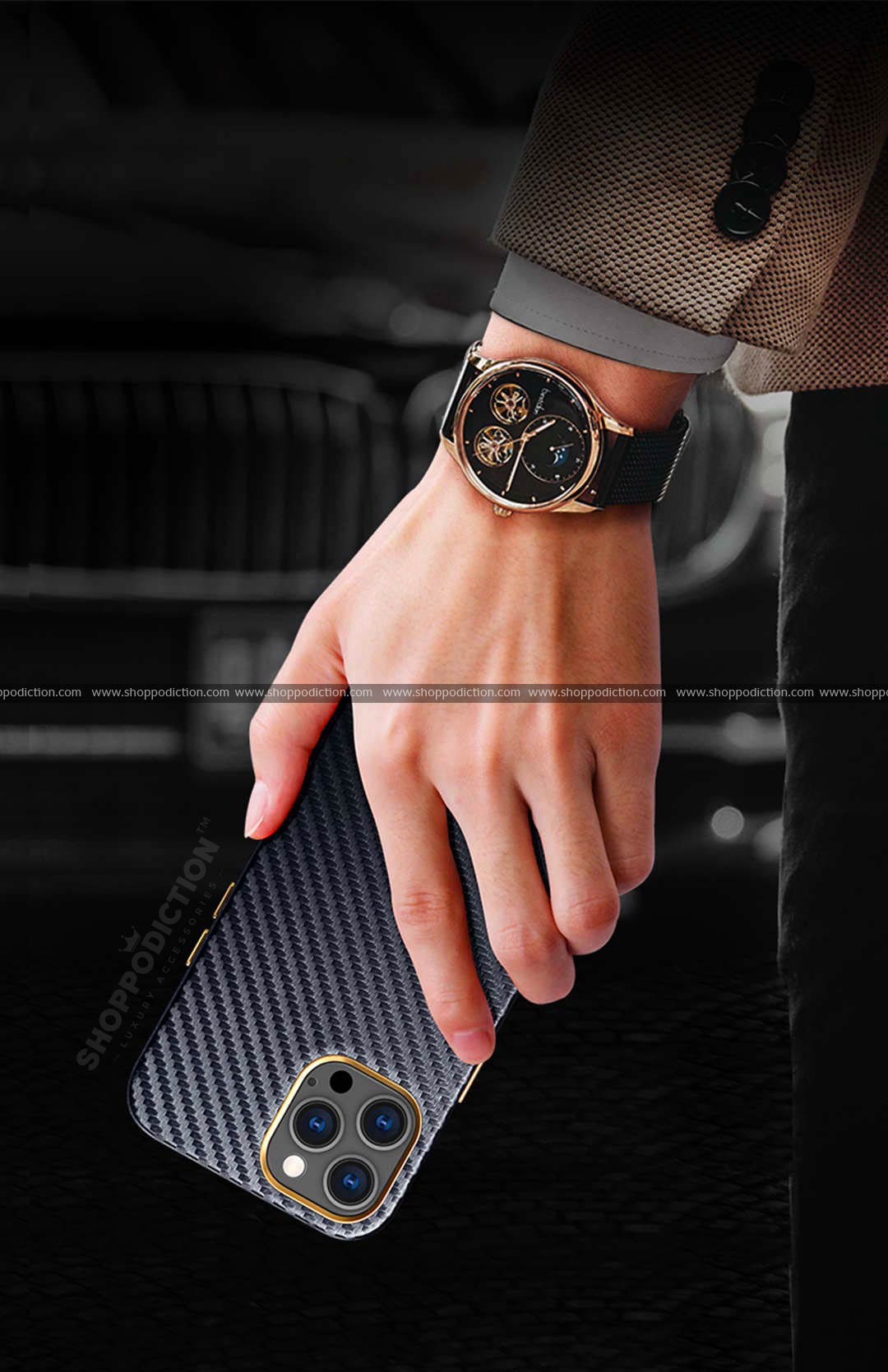 Luxury Handmade Carbon Fiber with Gold Plating Case